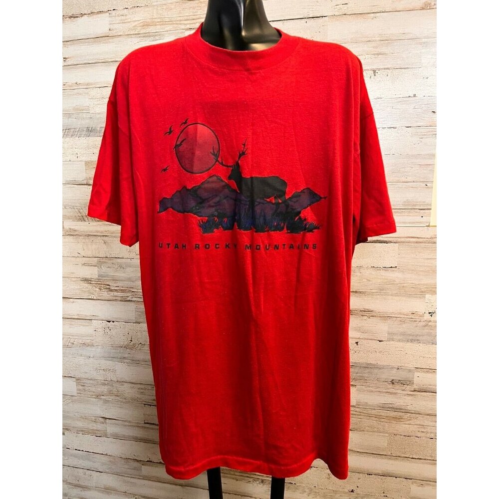 Vintage Utah Rocky Mountains Red T-Shirt Sz. XL Signal Made In USA Cotton Y2K